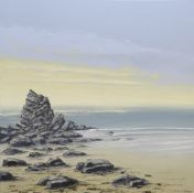 NICK JOHN REES large oil on canvas - entitled verso 'Shortly After Dawn, Barafundle Bay