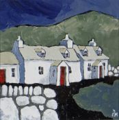 PETER MORGAN acrylic on panel - entitled verso 'Painter's Cottage', signed with initials, 11 x 10cms