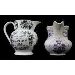 TWO 1832 GLAMORGAN POTTERY POLITICAL REFORM JUGS comprising an example of bellied form with