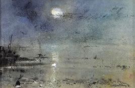 WILLIAM SELWYN watercolour and pastel - entitled verso 'Moonlight Caernarfon', signed, 15 x 24cms