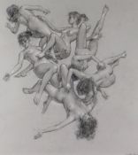 HARRY HOLLAND graphite and pastel - six intertwined nudes, entitled verso 'The Falling Six', signed,