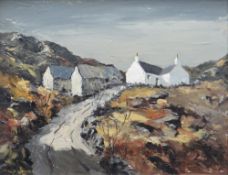 CHARLES WYATT WARREN oil on board - autumnal landscape with whitewashed cottage, signed, 38 x