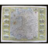 JOHN SPEED coloured antiquarian map of 'Wales', Basset & Chiswell Edition, 1676, map flanked by