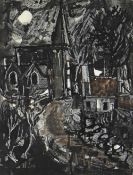 GWILYM PRICHARD early period mixed media drawing - entitled verso on Mansard Gallery label 'Church