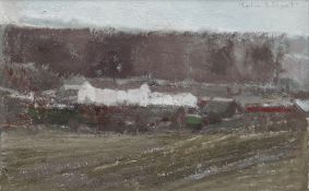 GORDON STUART oil on board - entitled verso 'A Winter Landscape, Gower', signed, 28 x 43cms