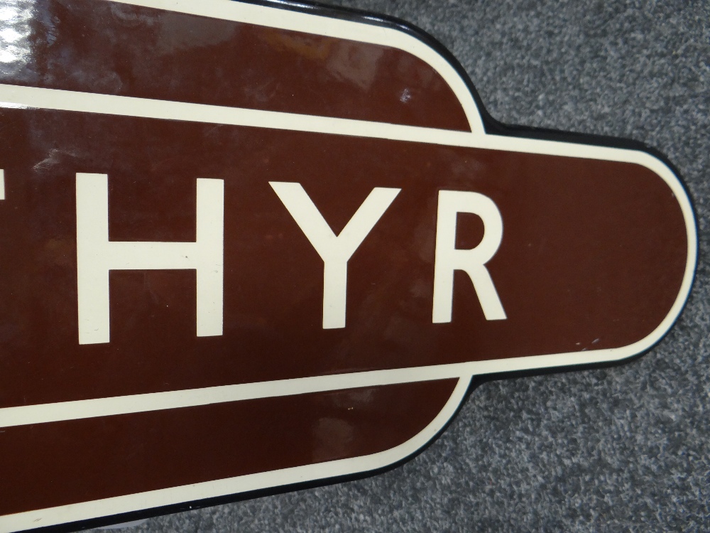 A BRITISH RAIL'TOTEM' ENAMEL SIGN FOR MERTHYR TYDFIL in typical brown, cream and black livery, of - Image 8 of 12