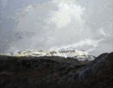 DAVID GROSVENOR large oil on canvas - dramatic North Wales landscape, entitled label verso '
