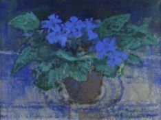 GORDON STUART oil on board - still-life, violets in a pot, signed, 30 x 41cms Provenance: estate