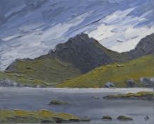 DAVID BARNES oil on canvas - entitled verso 'View from Cwm Ffynnon', signed with initials, 40 x