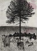 GEORGE CHAPMAN original hand coloured etching with aquatint - entitled 'Graveyard and Monkey