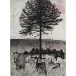 GEORGE CHAPMAN original hand coloured etching with aquatint - entitled 'Graveyard and Monkey