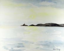VALERIE GANZ watercolour - view across Swansea Bay with Mumbles lighthouse, signed, 40 x 49cms