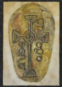 GWILYM PRICHARD mixed media on paper - Celtic stone with inscription, signed and dated '68, 75 x