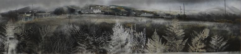 DARREN HUGHES mixed media on canvas laid to board - expansive landscape, probably near Bethesda,