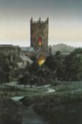 NAOMI TYDEMAN limited edition (172/300) colour print - St David's Cathedral at dusk, signed, 28.5