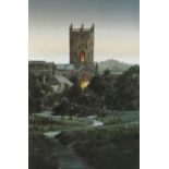 NAOMI TYDEMAN limited edition (172/300) colour print - St David's Cathedral at dusk, signed, 28.5