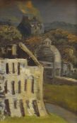 GWILYM PRICHARD early career oil on panel - miniature painting, entitled verso 'Penmon Priory',