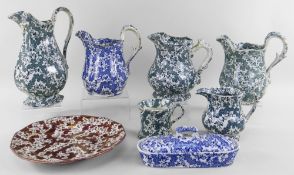 EIGHT YNYSMEUDWY POTTERY ITEMS IN MATCHING 'FLORAL 1' TRANSFER comprising four jugs and a single