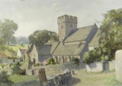 WILLIAM GRANT MURRAY watercolour - view of St Illtyd's Church, Llantwit Major, monogrammed, 36 x