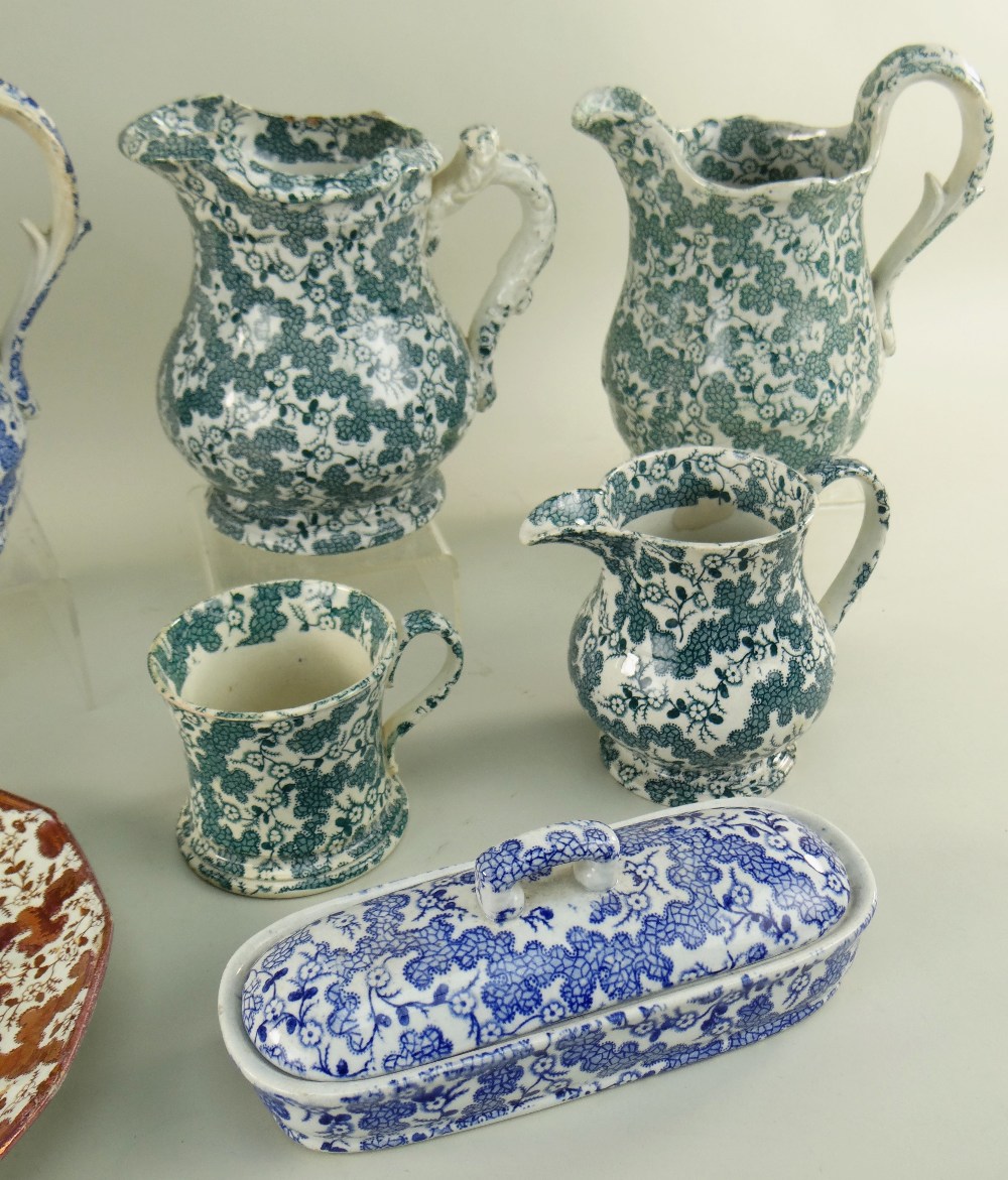 EIGHT YNYSMEUDWY POTTERY ITEMS IN MATCHING 'FLORAL 1' TRANSFER comprising four jugs and a single - Image 3 of 3