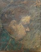 GORDON STUART oil on canvas - head and shoulders portrait of poet Dylan Thomas in side-profile,