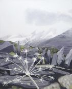 HUW JONES large oil on canvas - Eryri landscape in winter, entitled verso 'Cow Parsley Skeleton',