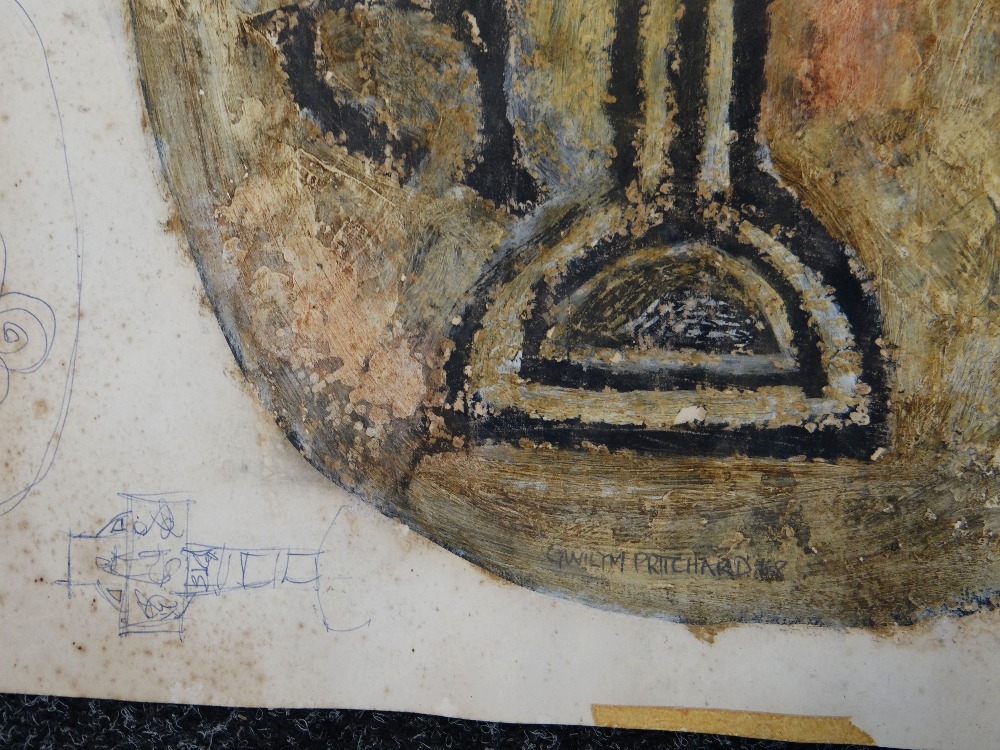 GWILYM PRICHARD mixed media on paper - Celtic stone with inscription, signed and dated '68, 75 x - Image 2 of 2