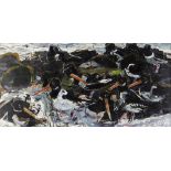 KIM ATKINSON monoprint - entitled verso on Martin Tinney Gallery label 'Oystercatchers 2017', signed