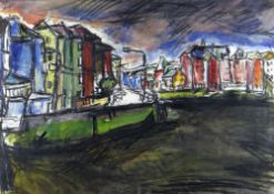 PETER PRENDERGAST mixed media - view of Dublin with town-houses, signed, 40 x 56cms Provenance: