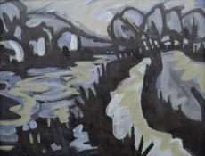 KARL DAVIES oil on board - landscape, entitled verso 'The River Taff at Trallwyn', signed verso