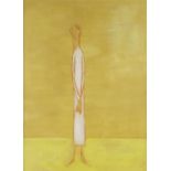 FRANCES RICHARDS tempera on board - single figure on yellow background, entitled verso 'Honey',