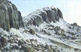 GARETH PARRY oil on board - entitled verso 'Hen Inclen, Gaeaf, Gwynedd' (Old Incline, Winter,