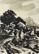 SIR KYFFIN WILLIAMS RA inkwash - entitled verso 'Ogwen' on Martin Tinney Gallery label and dated