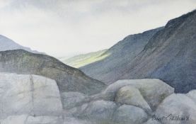 DAVID T WILLIAMS watercolour - shaft of light on mountain slope, signed, 21 x 32cms Provenance: