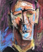 MIKE JONES mixed media - head portrait, entitled verso on Martin Tinney Gallery label '