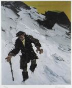 SIR KYFFIN WILLIAMS RA limited edition (92/150) colour print - farmer in snow, signed fully in