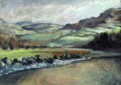 HYWEL HARRIES watercolour - mid-Wales landscape, entitled verso in artist's handwriting '