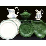 GROUP OF 19TH CENTURY SWANSEA POTTERY IN THE WEDGWOOD STYLE comprising Glamorgan green glazed leaf-