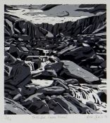 ANN LEWIS limited edition (3/16) linocut - entitled 'Twll Du, Cwm Idwal', signed and dated '96, 20 x