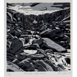 ANN LEWIS limited edition (3/16) linocut - entitled 'Twll Du, Cwm Idwal', signed and dated '96, 20 x