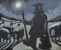 KARL DAVIES oil on canvas - entitled verso on Albany Gallery label 'Farmer and Sheep', signed