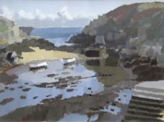 HOWARD ROBERTS oil on board - Pembrokeshire harbour, entitled verso on Howard Roberts Gallery,