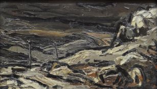 SIR KYFFIN WILLIAMS RA oil on board - winter landscape at Nant Peris, signed with initials, circa