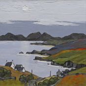 DAVID BARNES oil on board - Pen Llyn coastline with Yr Reifl mountain range, signed verso, 44 x