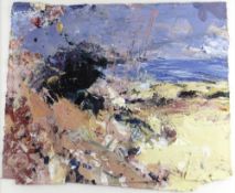 DAVID TRESS oil on board and construction - coastal scene, entitled 'Thorn and Sea, Summer',