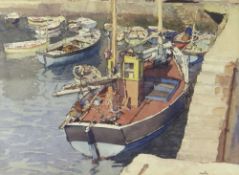 GYRTH RUSSELL watercolour - boats in a harbour, signed, 26 x 35cms Provenance: Betty Evans