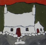 PETER MORGAN acrylic on panel - entitled verso 'John Piper's Cottage', signed with initials, 10 x