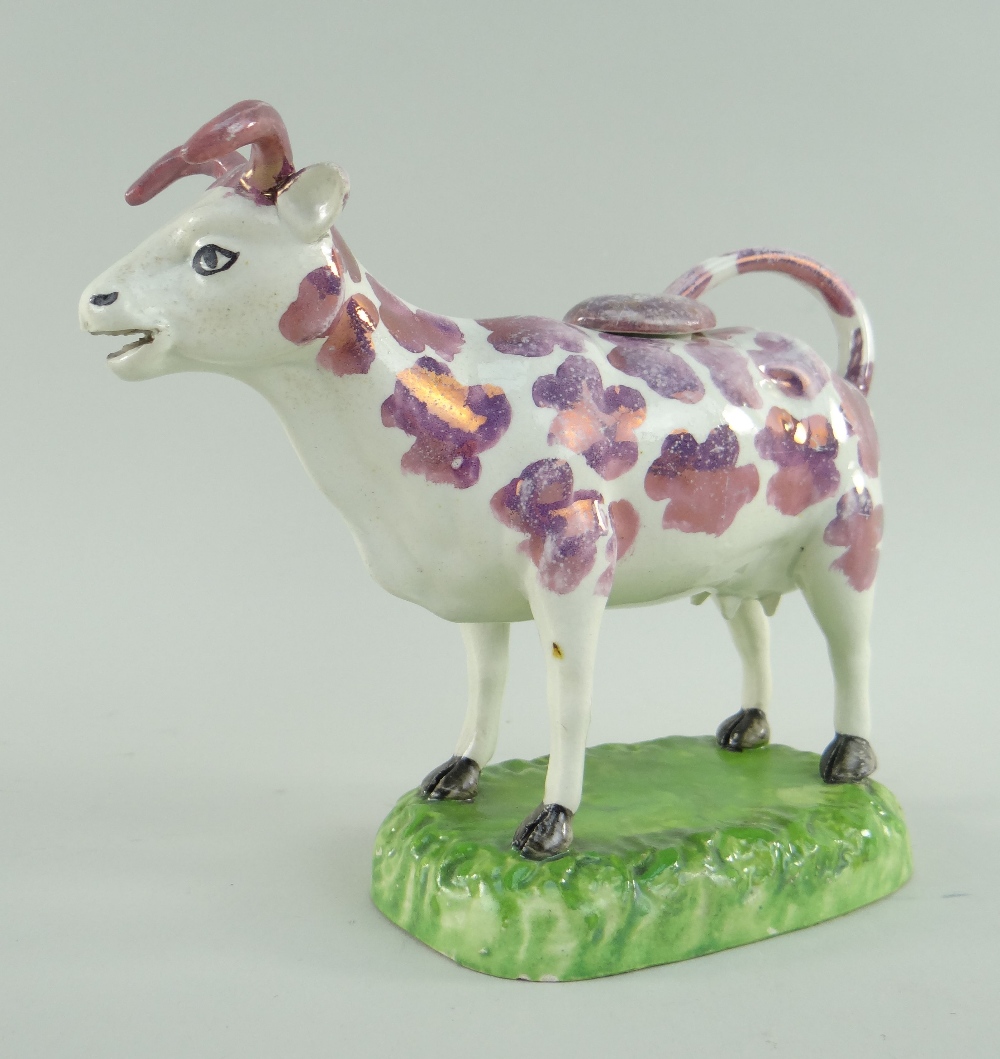 A SWANSEA CAMBRIAN PEARLWARE COW CREAMER typically modelled with tail loop-handle and standing on - Image 2 of 2