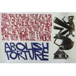 PAUL PETER PIECH three colour lithograph - 'Abolish Torture' with passage by Greek author and