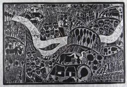 JOHN NDEVASIA MUAFANGEJO (Namibian, 1943-1987) limited edition (55/100) linocut on Japan paper -